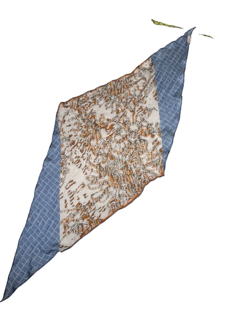 Vismaya artisan crafted silk long scarf blue, white and yellow geometric modern